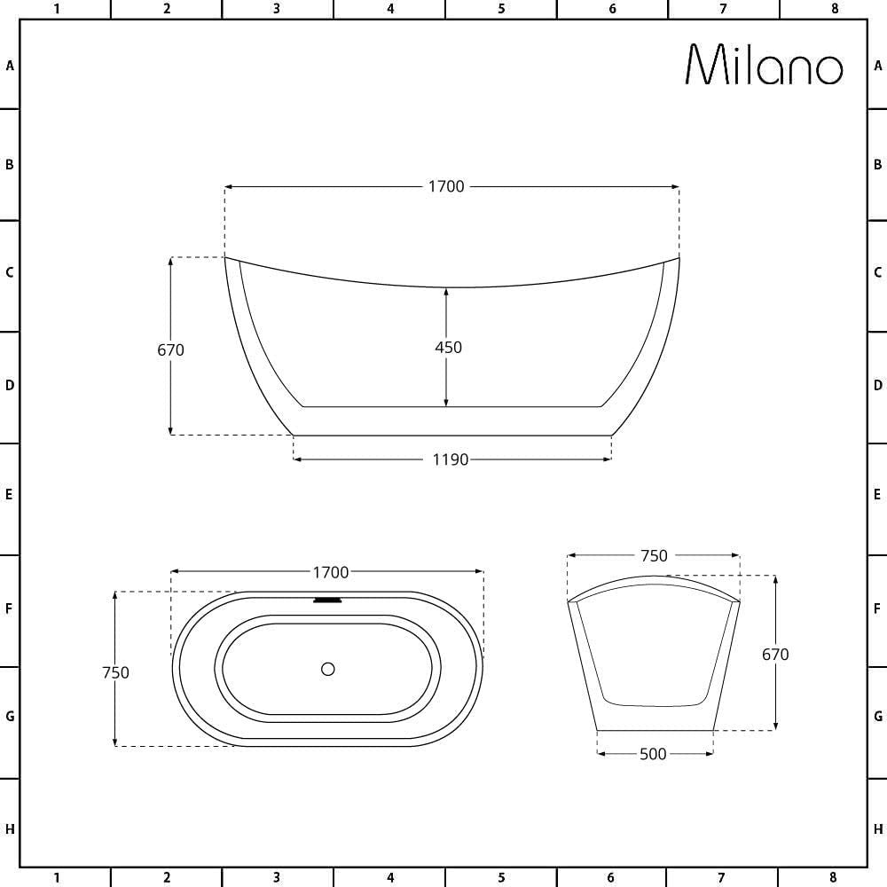 1700x750mm Freestanding Double Ended Slipper Bath White Acrylic w/ Chrome
