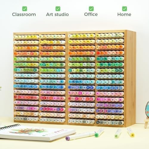 Desk Organizer for 224 Markers Pens Pencils Art Brushes Bamboo 32 Compartments