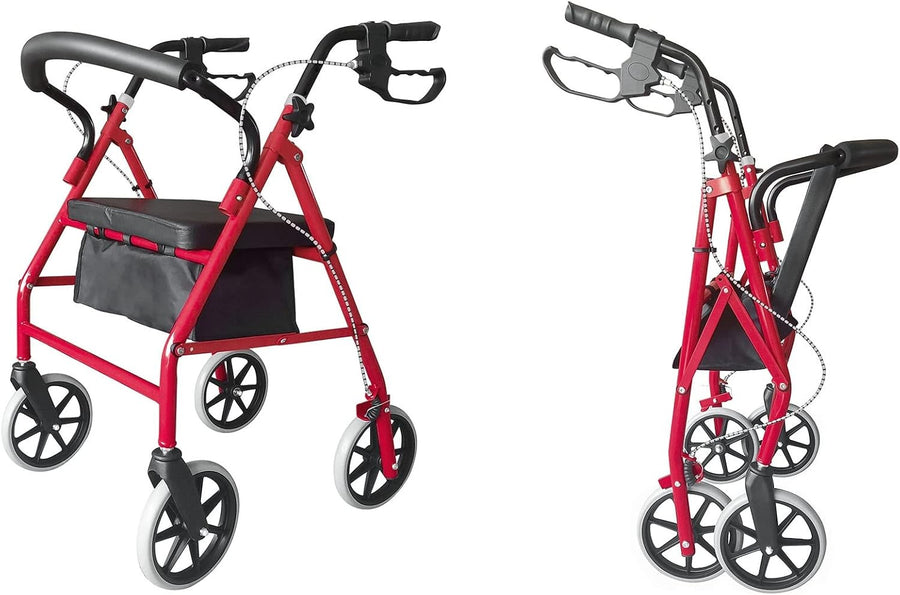 4 Wheel Rollator Walker Lightweight Mobility Aid Seat Brakes Bag
