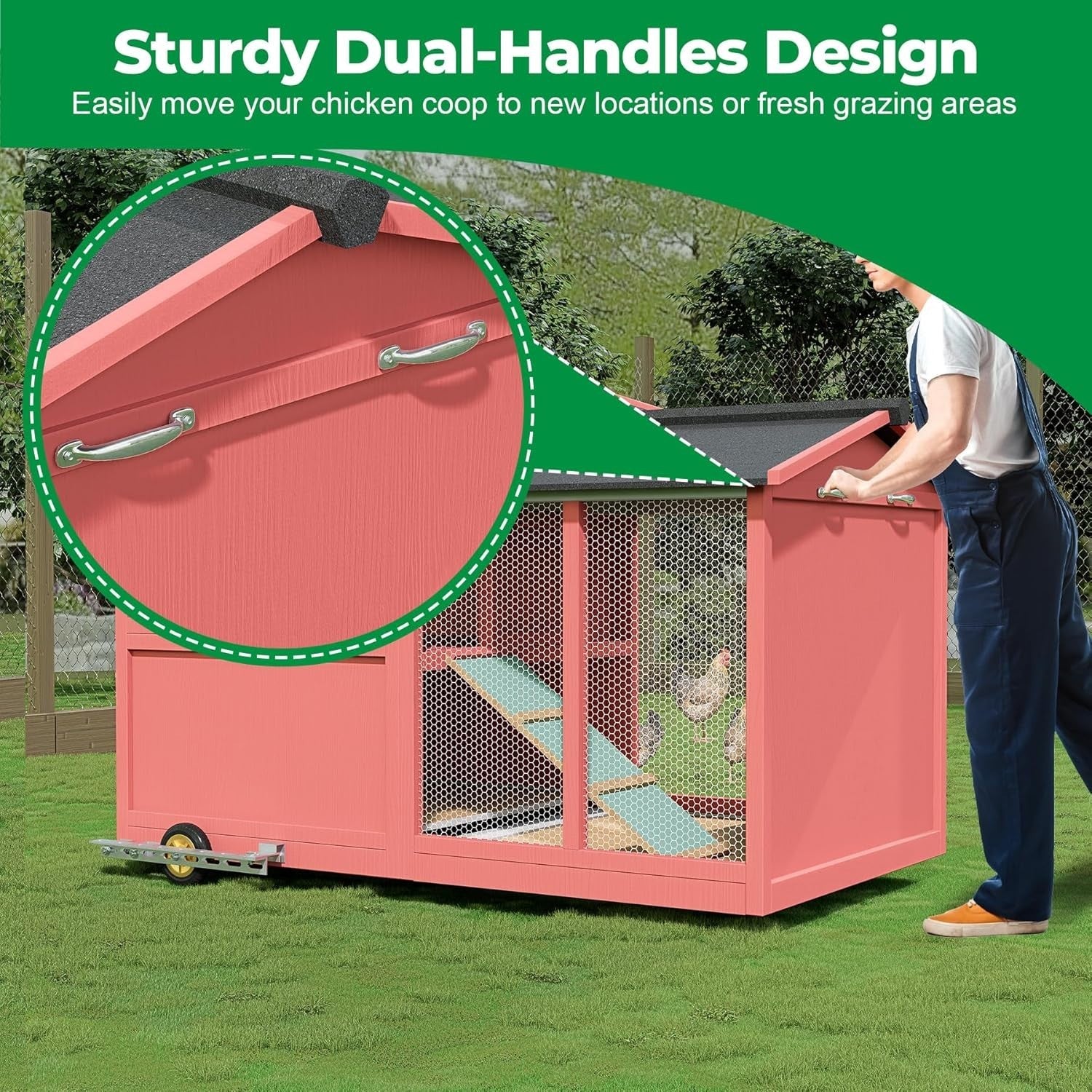 Chicken Coop Wheels Kit 2 Pack Heavy Duty 5in Casters Handles 180lbs