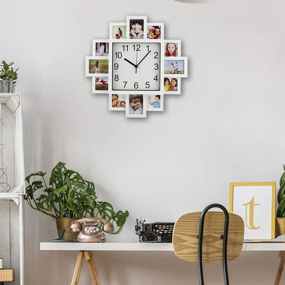 White 40cm DIY Photo Frame Wall Clock Multi-Photo Modern Silent Home Decor