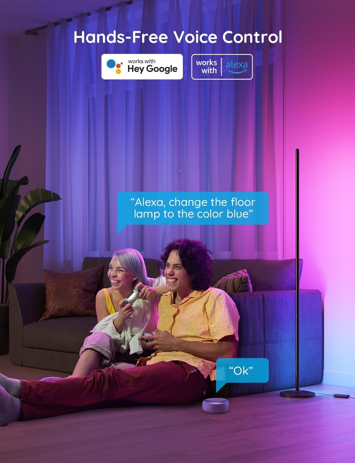 Smart RGB LED Corner Floor Lamp Music Sync App Control Modern Standing