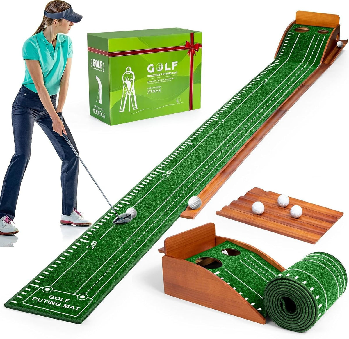 Indoor Golf Putting Mat Trainer Automatic Ball Return Practice Set
