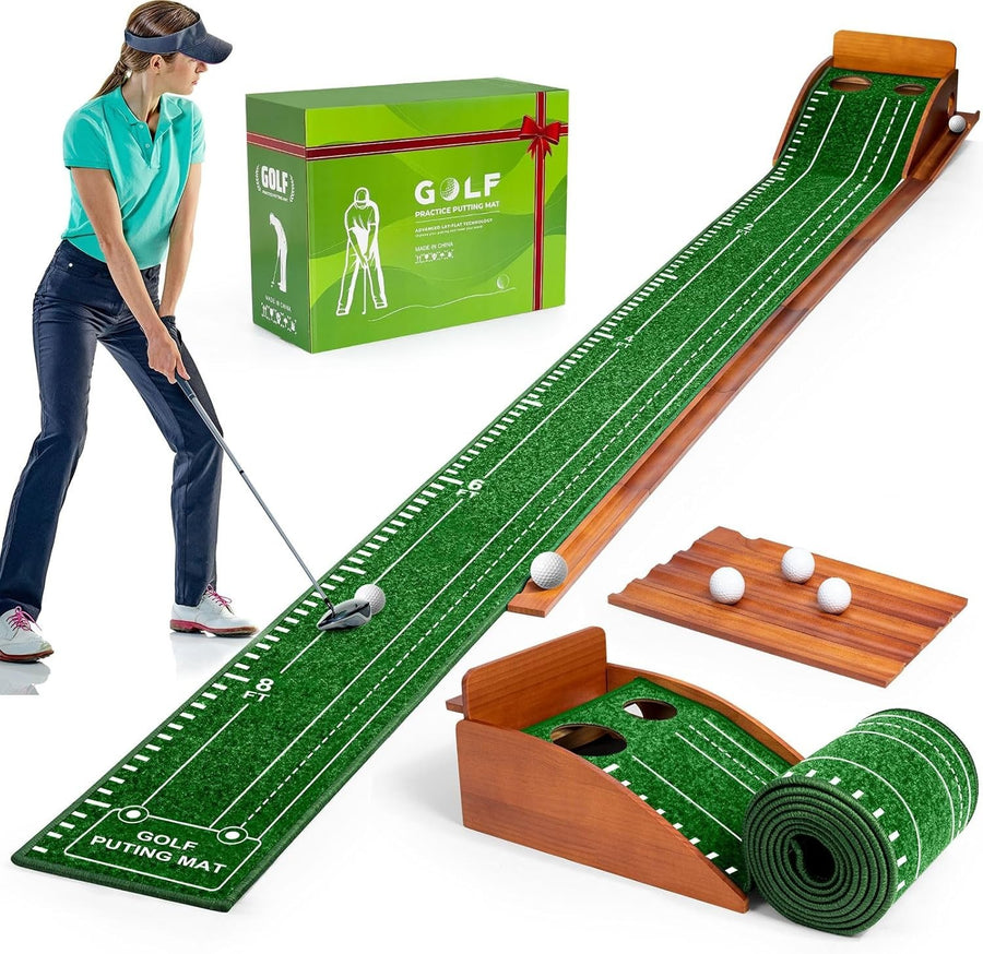 Indoor Golf Putting Mat Trainer Automatic Ball Return Practice Set