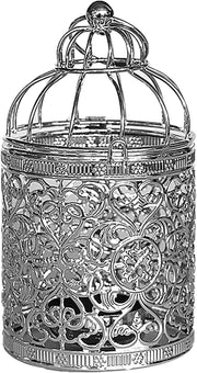 Decorative Hanging Lantern – Bird Cage Metal Candle Holder (B Silver)