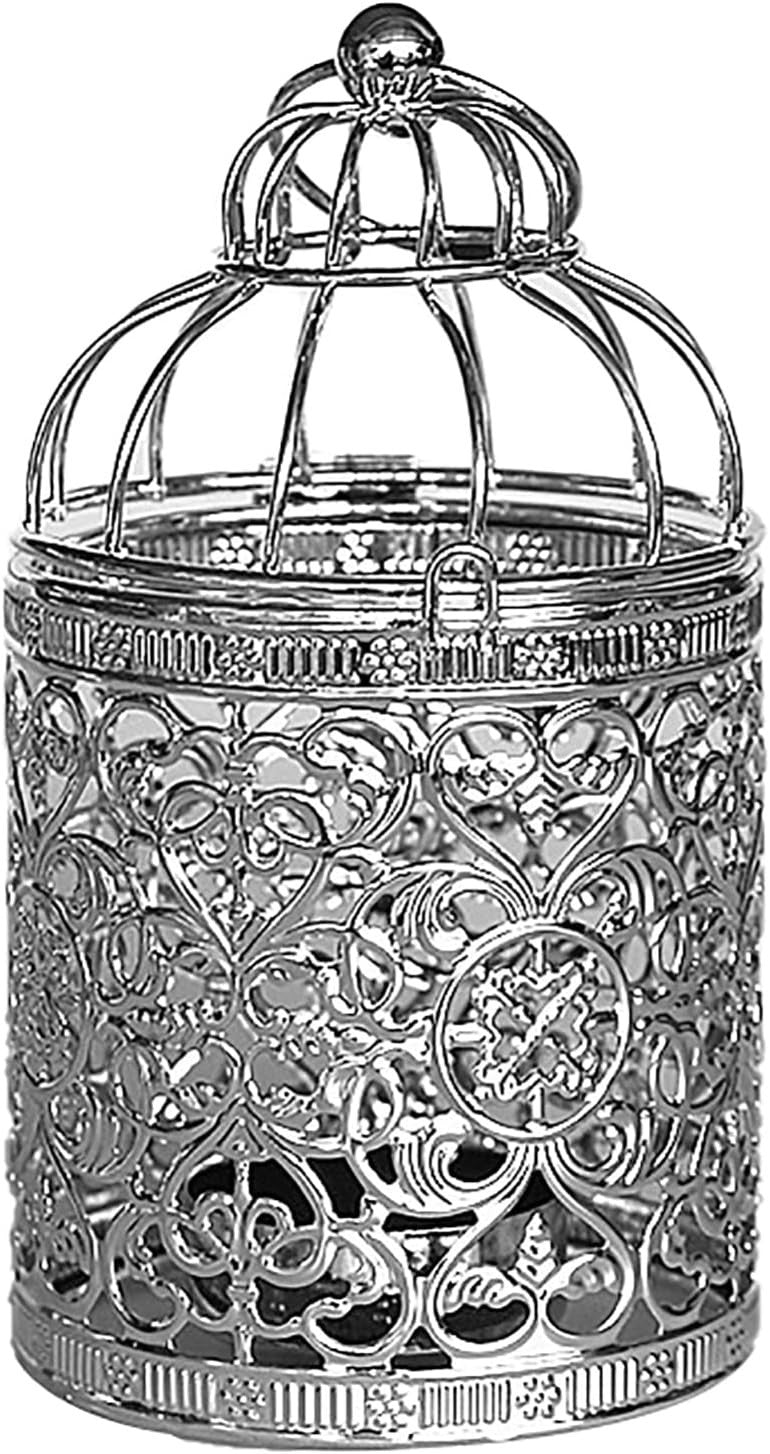 Decorative Hanging Lantern – Bird Cage Metal Candle Holder (B Silver)