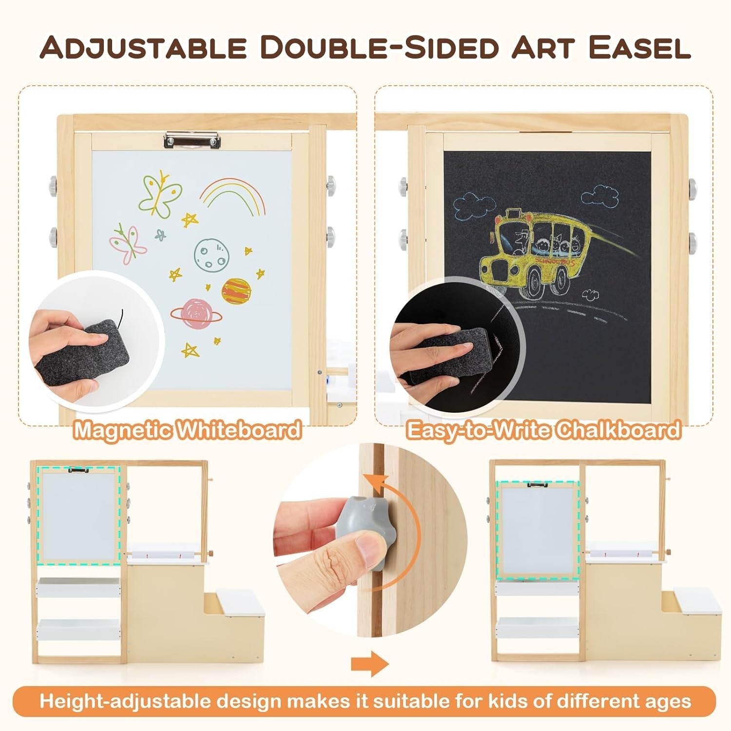 Kids Art Table & Chair Set with Double-Sided Easel, Storage & Paper Roll