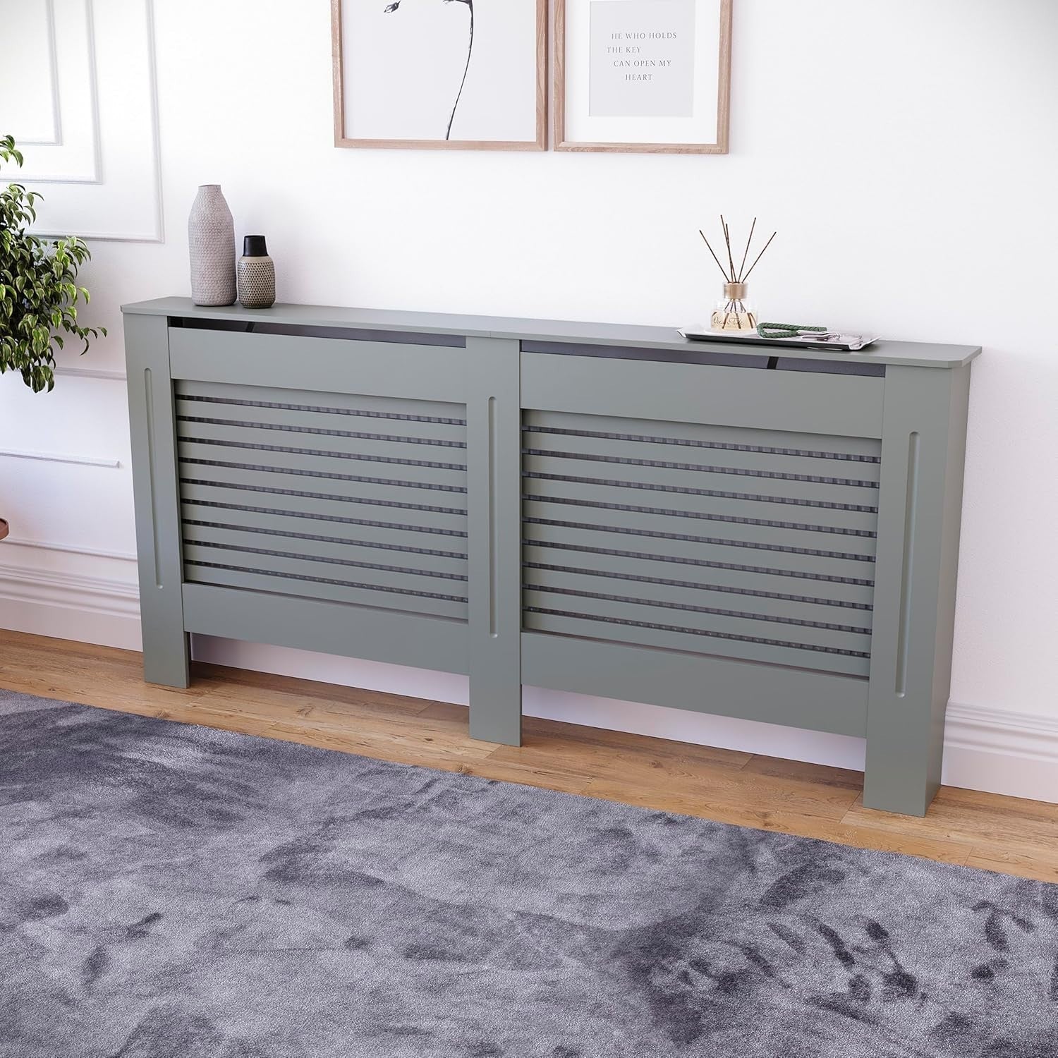Extra Large Olive Grey Radiator Cover MDF Cabinet 172x82x19cm