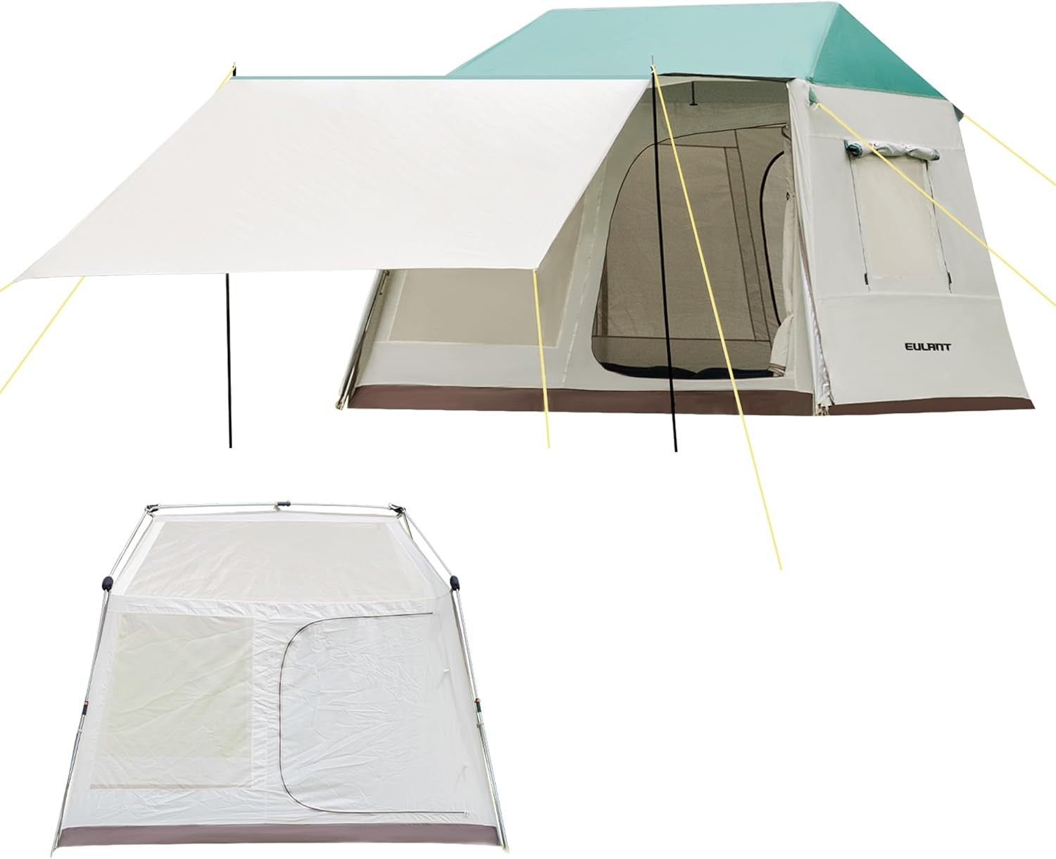 Waterproof 4 Person Camping Tent Green Beige w/ Canopy