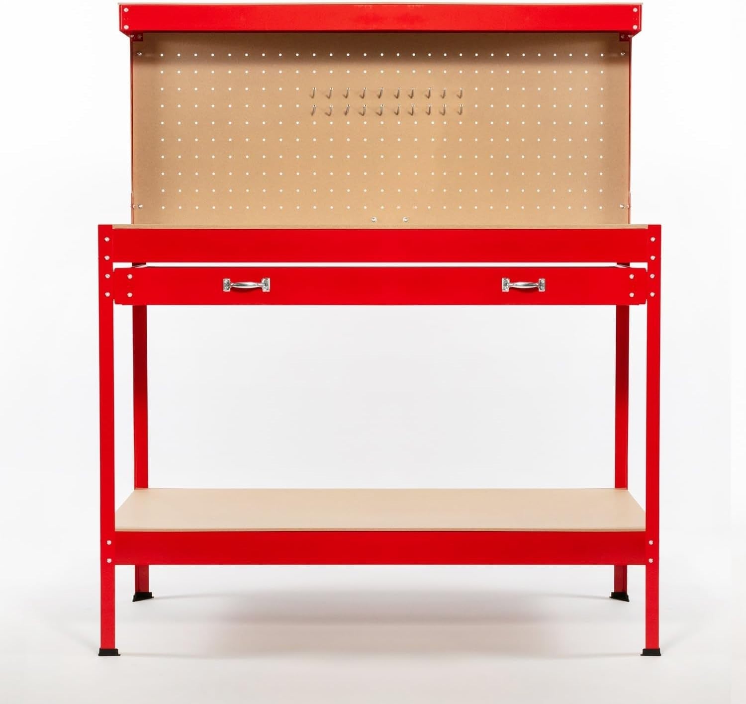 Red Steel Garage Workbench Tool Station w/ Drawer Pegboard Shelf DIY Storage
