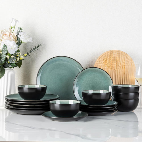 18 Piece Stoneware Dinner Set Plates Bowls Scratch Resistant Dishwasher