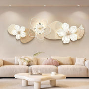 3D LED Wall Clock Flower Decor Silent Quartz Hanging Art Beige