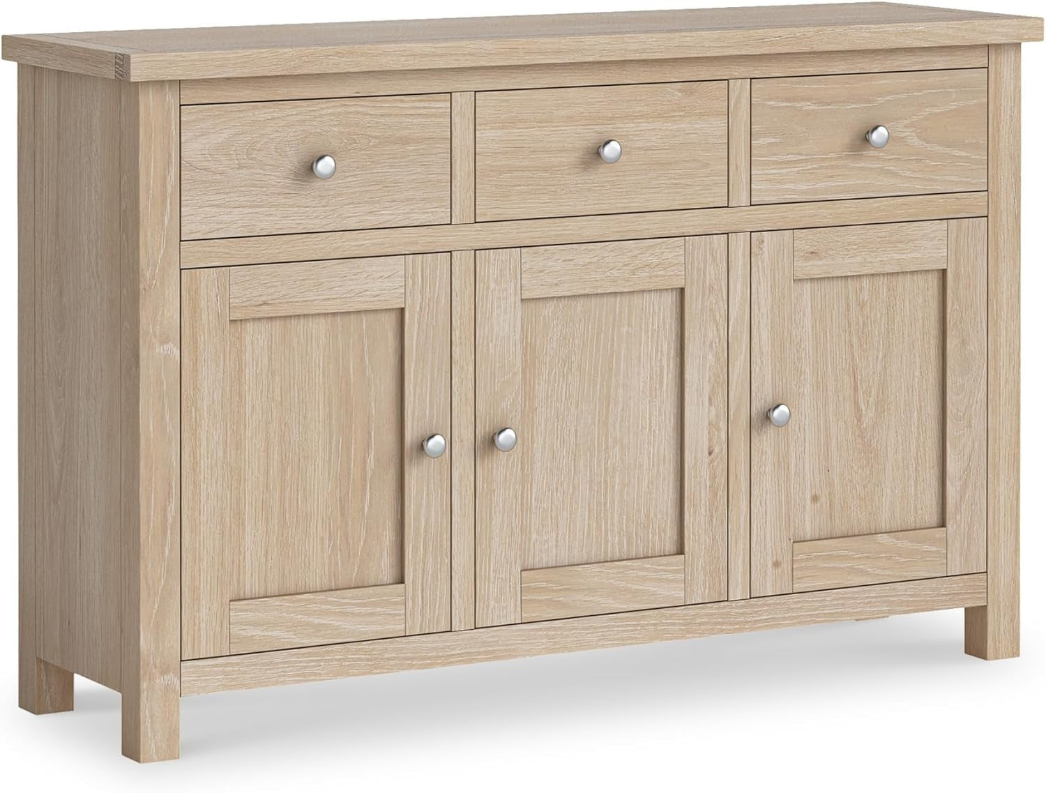 Large Washed Oak Sideboard Storage Cabinet 3 Drawer 3 Door Cupboard Shelf