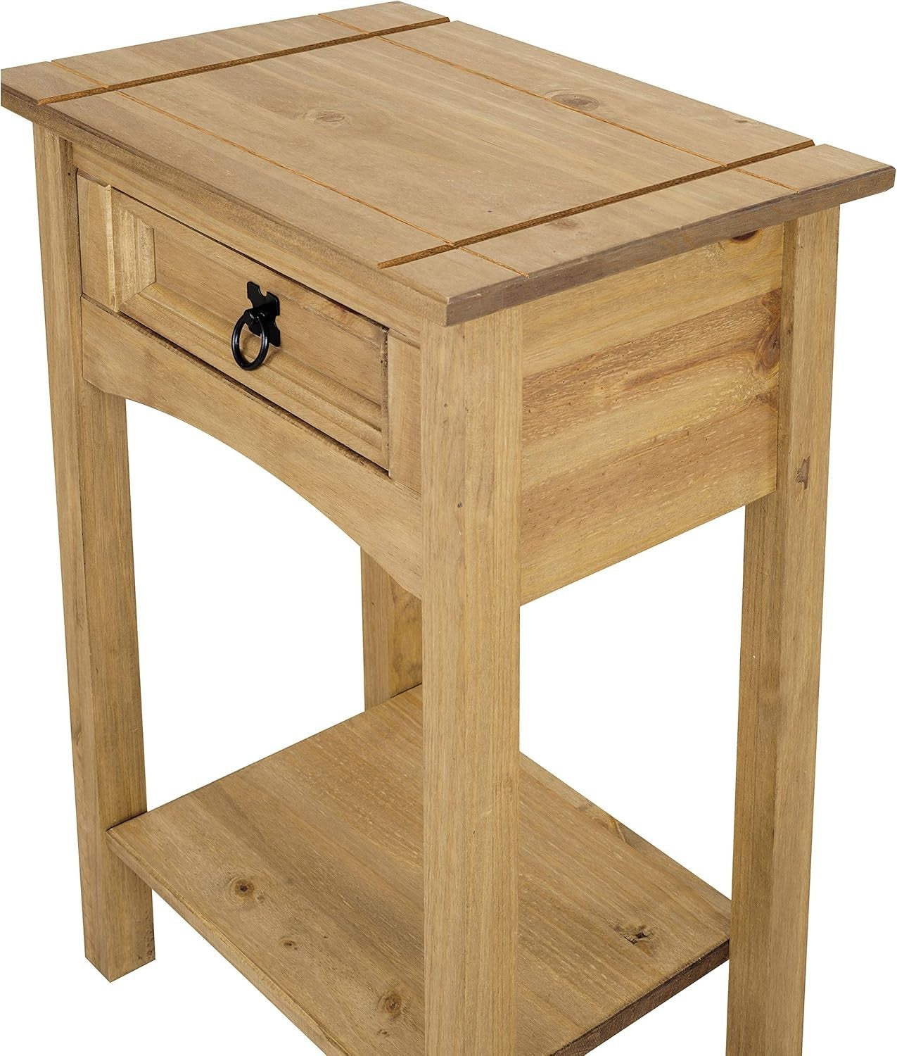 Solid Pine Console Table 1 Drawer Wax Finish Slim Hallway Storage Unit