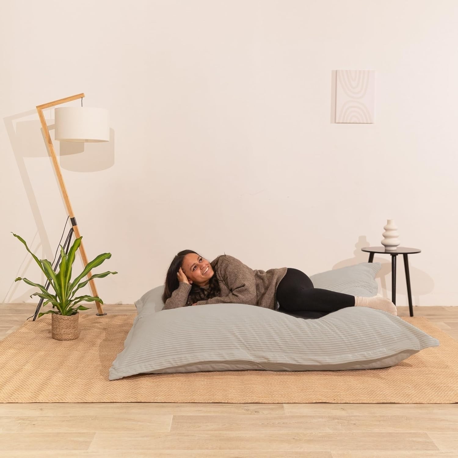 XXL Foam Bean Bag Light Grey Sofa for Adults-Kids Corduroy Floor Seat 180x140cm
