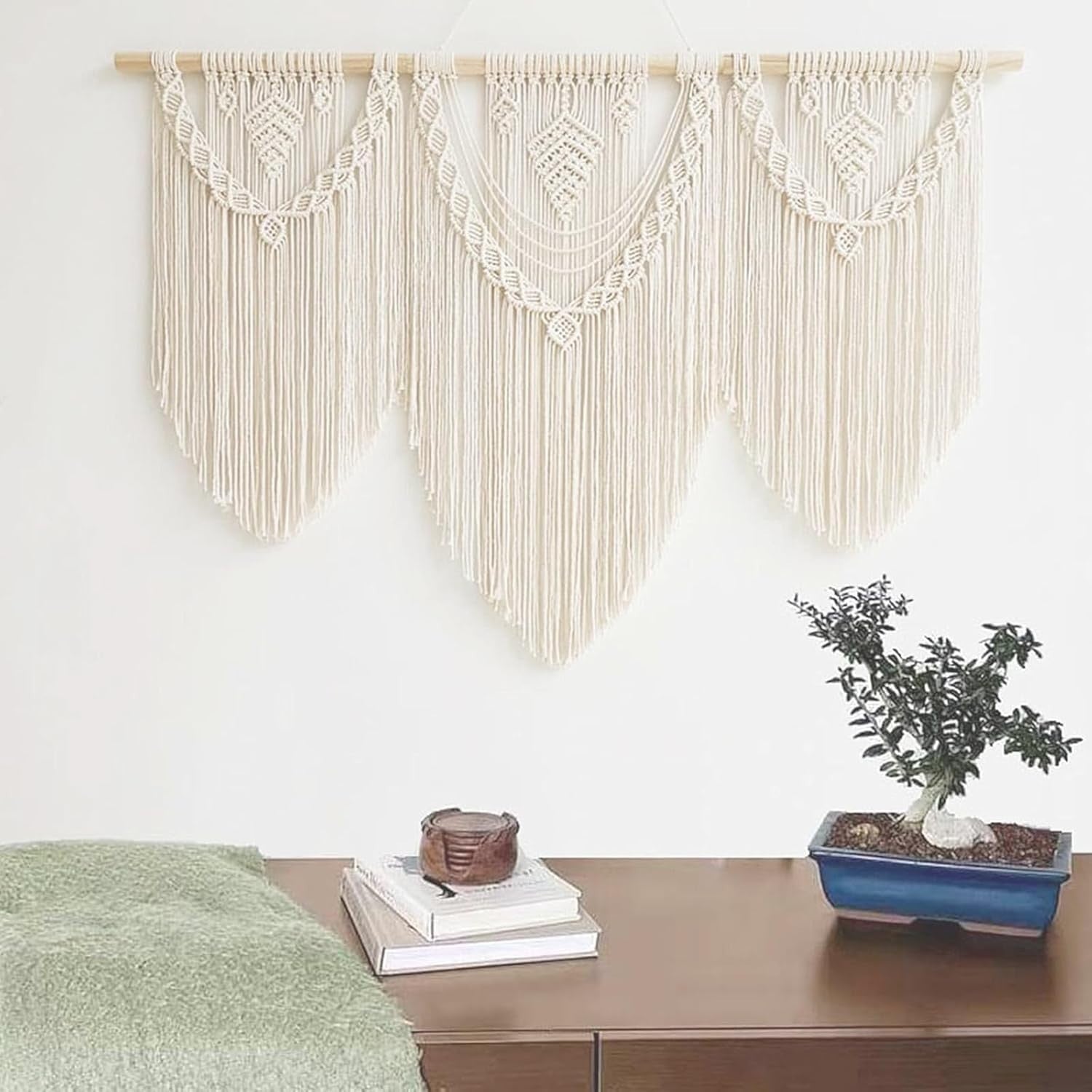 Large Macrame Wall Hanging Boho Leaf Woven Tapestry 110x80cm