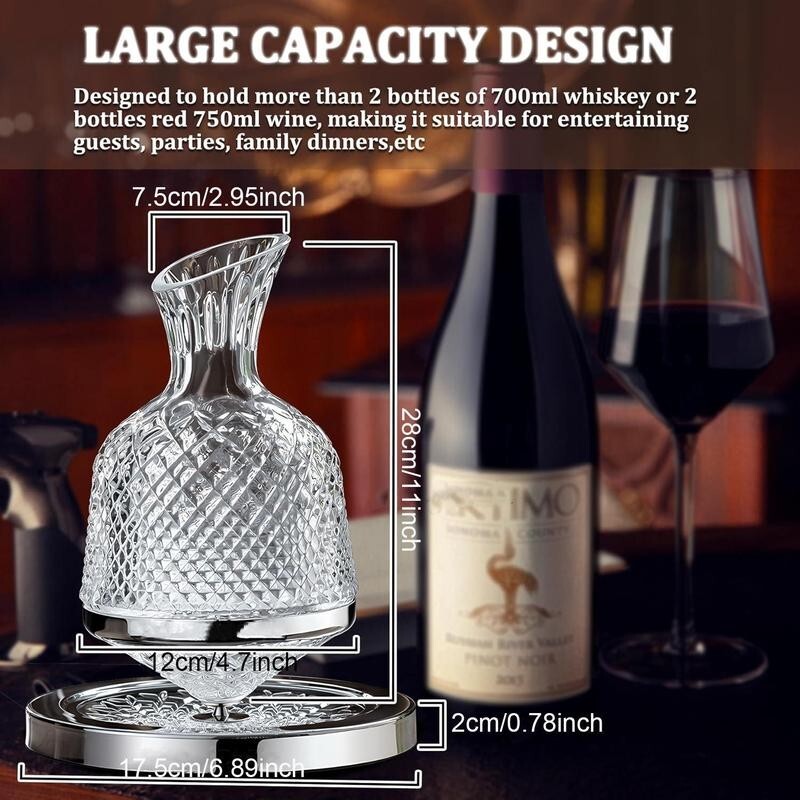 360° Rotating Crystal Wine Decanter – Diamond Cut Aerator Gift for Bar Use