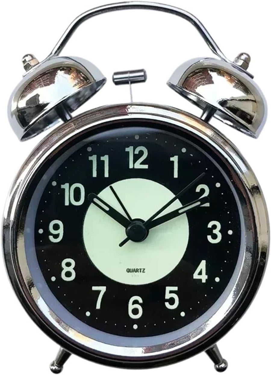 Super Loud Twin Bell Alarm Clock Retro Metal Night Light Heavy Sleepers