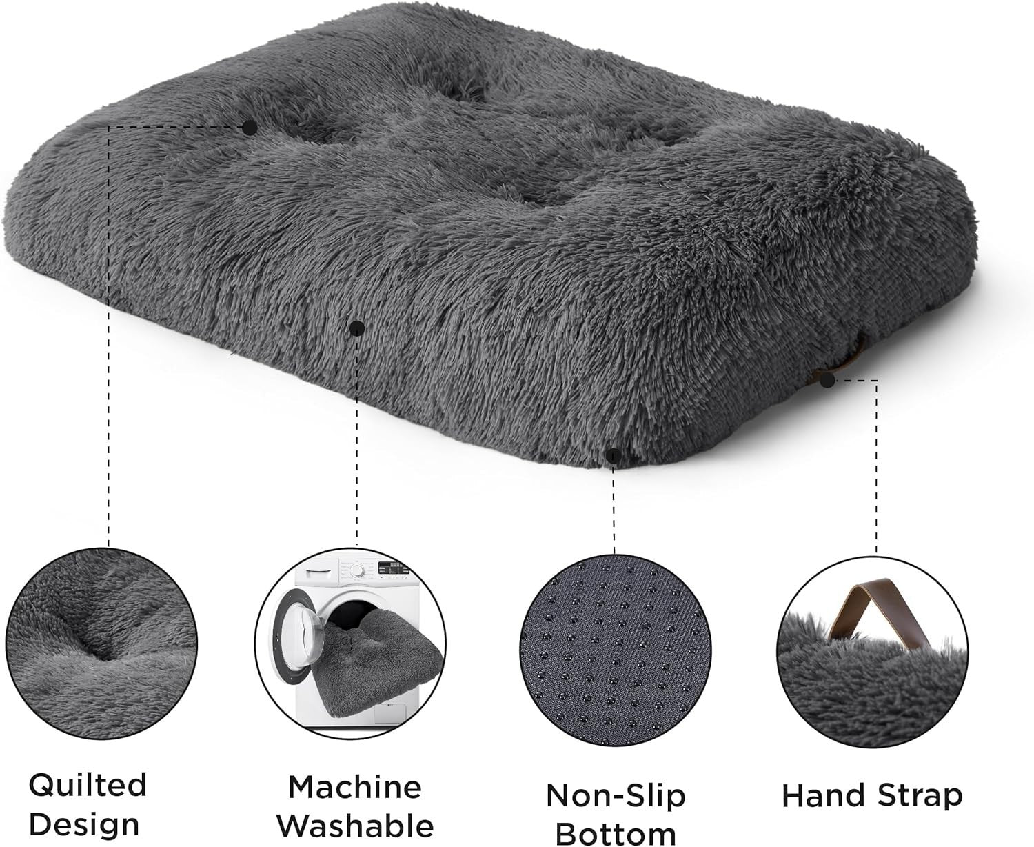 XL Fluffy Dog Crate Bed Washable Anti Slip 104x69cm