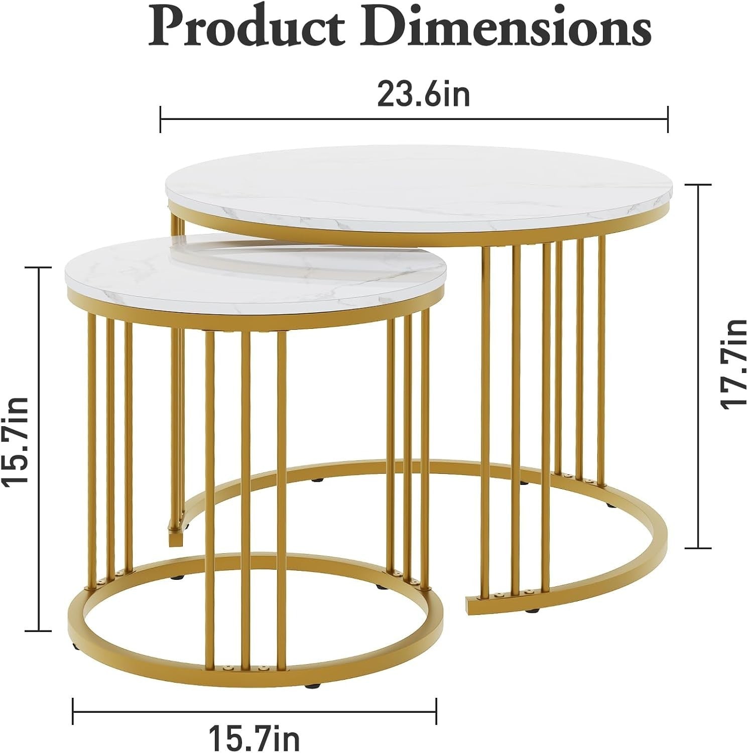 Gold Round Nesting Coffee Table Set Modern End Side Accent Living Room Furniture