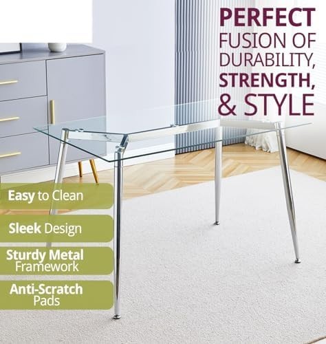 120cm Rectangular Glass Dining Table with Chrome Legs 4-6 Seater