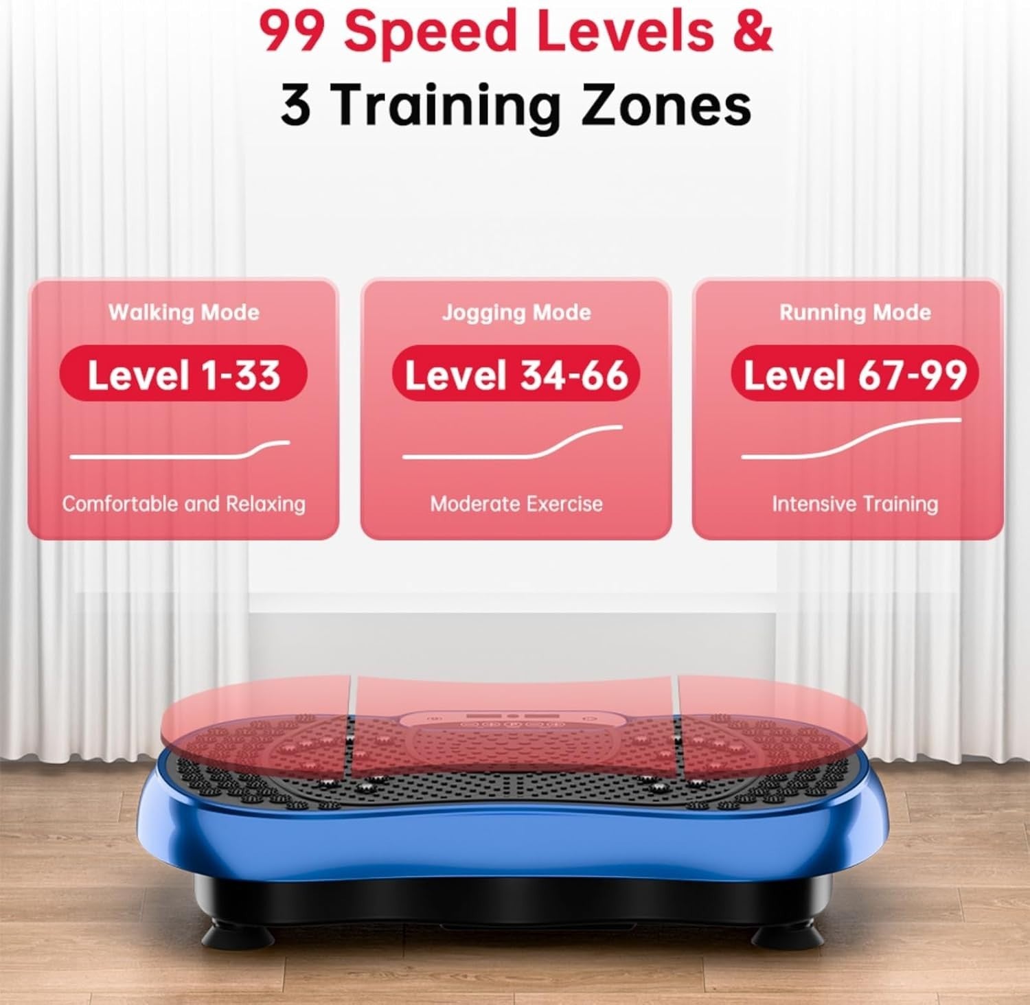 Blue Vibration Plate Exercise Machine 99 Speeds Bluetooth Full Body Toning