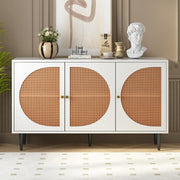 White Rattan Sideboard Cabinet 3 Door Storage Unit Adjustable Shelf Modern