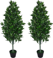Pair of 120cm Bay Topiary Cone Trees Artificial Pyramid Tall Indoor Outdoor Home