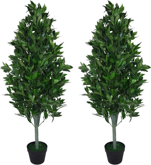 Pair of 120cm Bay Topiary Cone Trees Artificial Pyramid Tall Indoor Outdoor Home