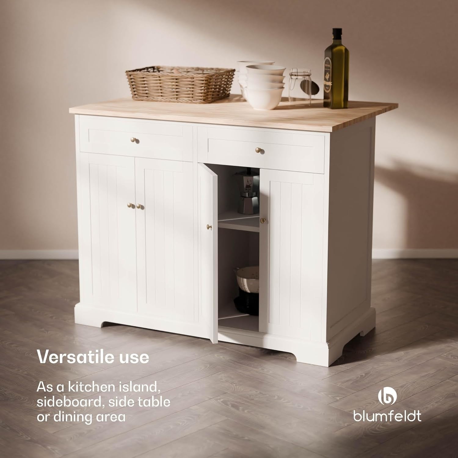 Kitchen Island w/ Extendable Worktop, 2 Drawers, 4 Doors, Storage Unit