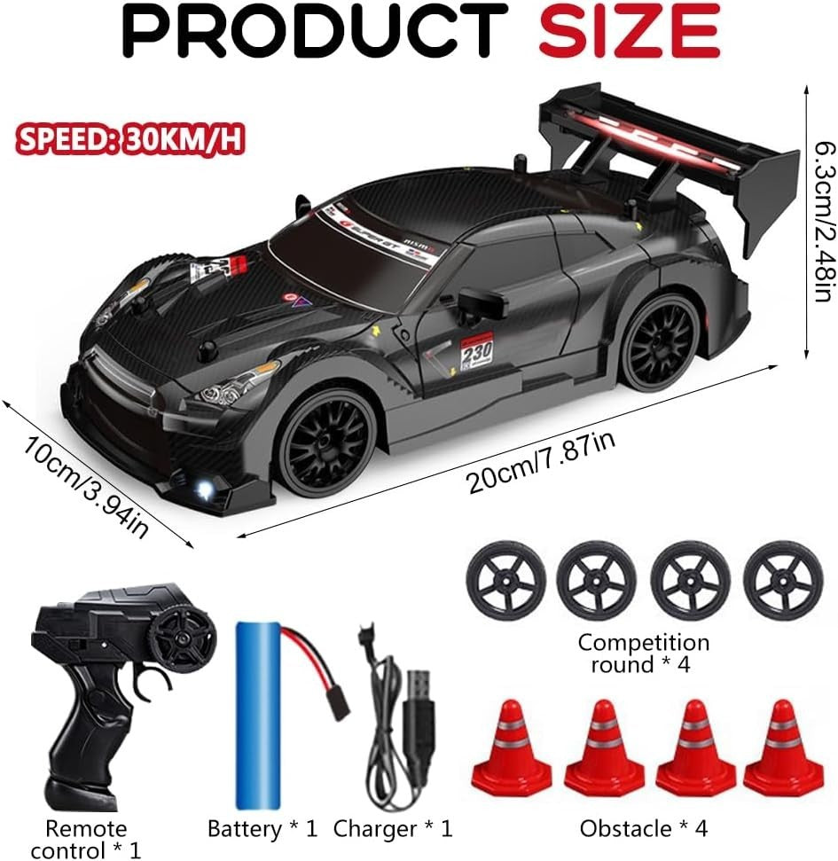 1:24 RC Drift Car 20KM/H 4WD Remote Control Racing Toy 2 Batteries LED Lights
