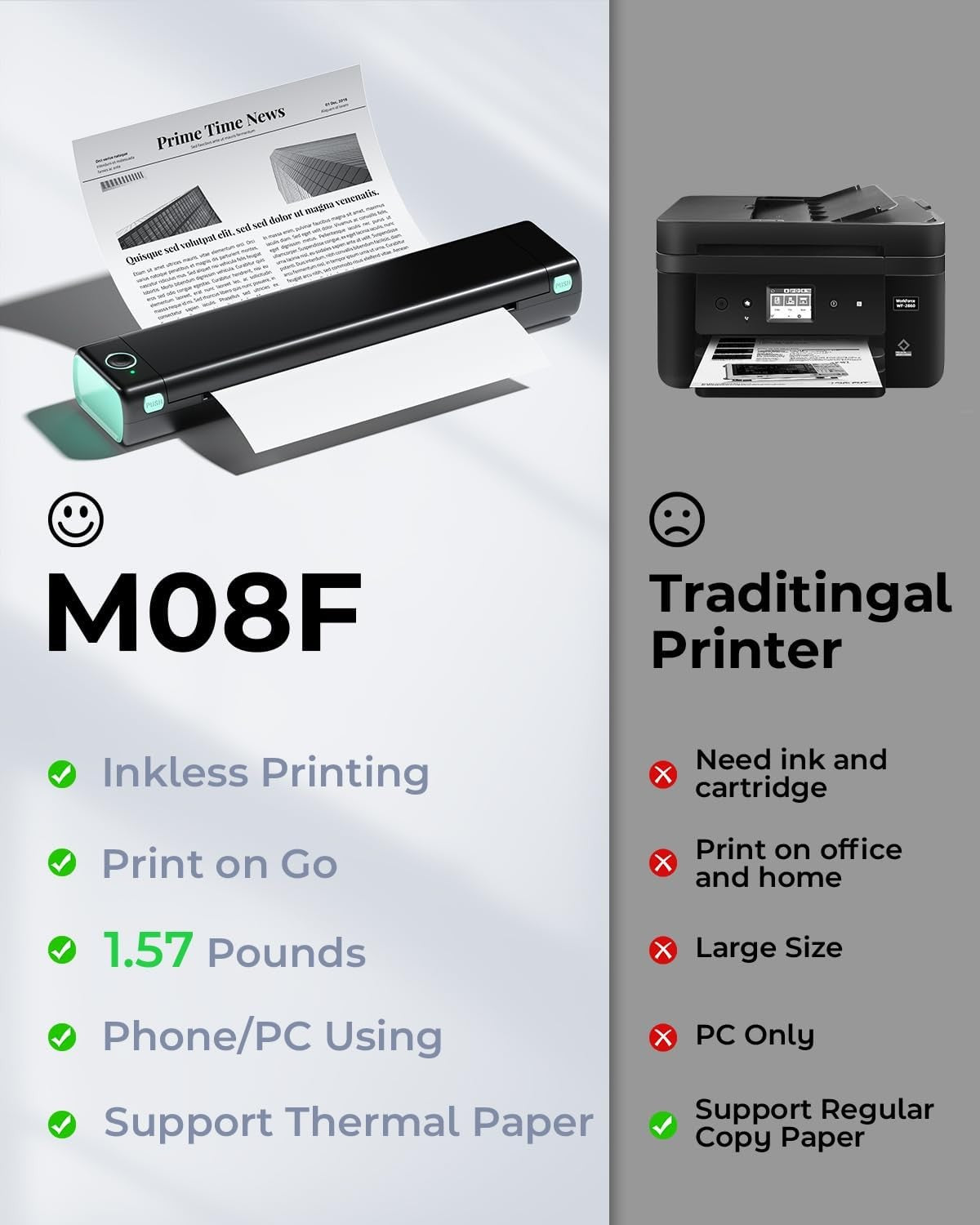 Portable Bluetooth Thermal Printer A4 Inkless Mobile Printer