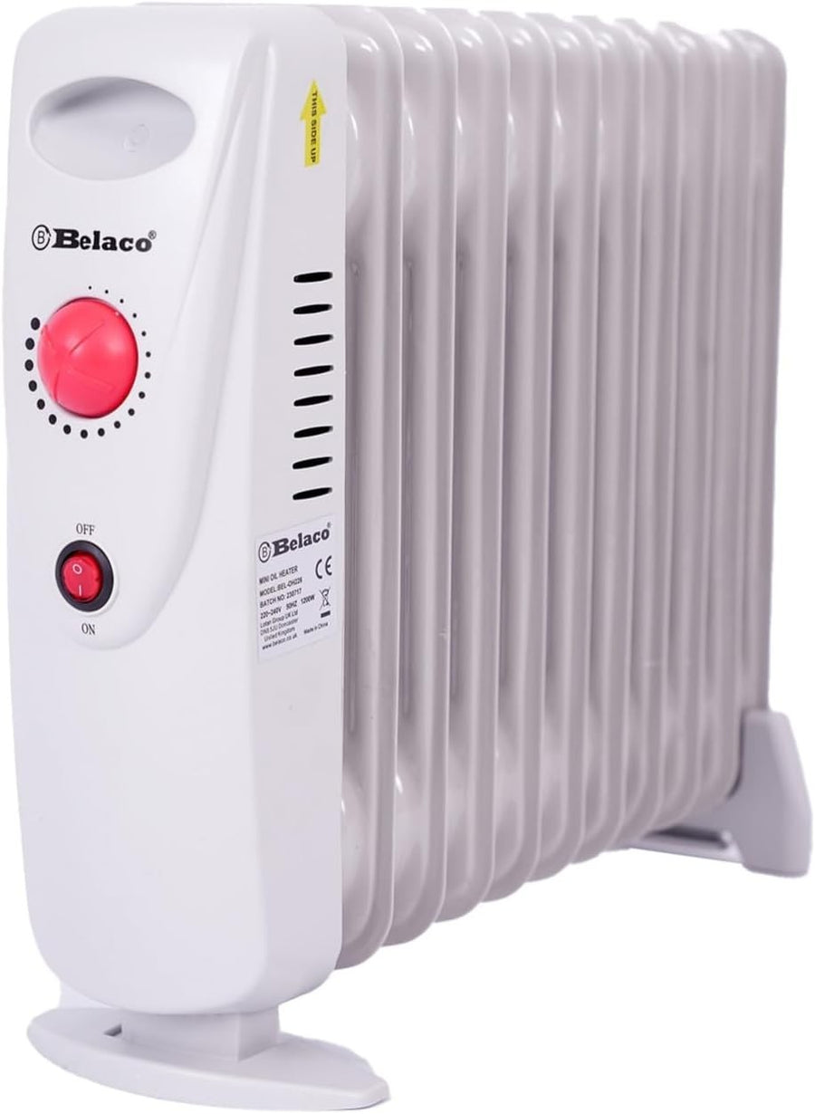 1200W Mini Oil Filled Radiator 11 Fin Portable Electric Heater White