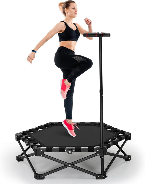 40in Foldable Mini Rebounder Trampoline Adjustable Handle Indoor Fitness