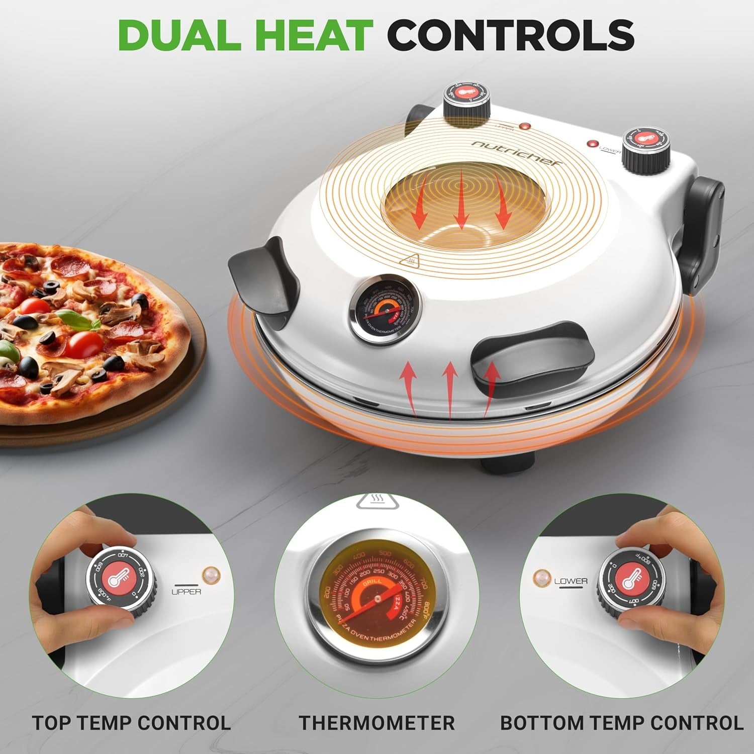 Electric Pizza Oven 30cm 425°C Non-Stick Stone Countertop Cooker White 1200W