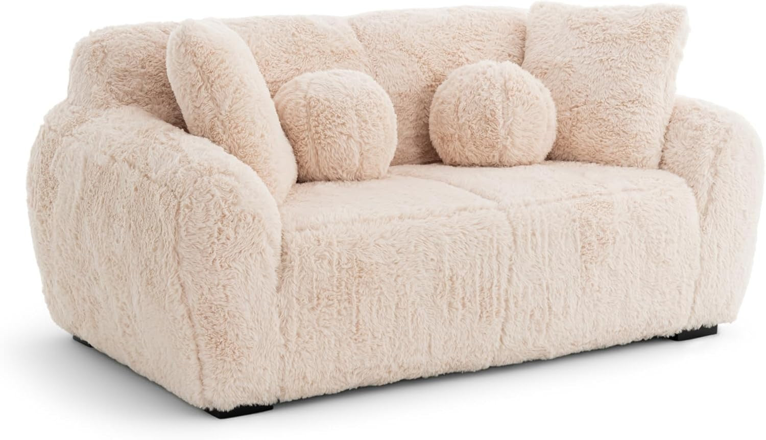 Teddy Sofa 2 Seater Cream Faux Fur, Deep Plush Seat, Fluffy Modern Couch