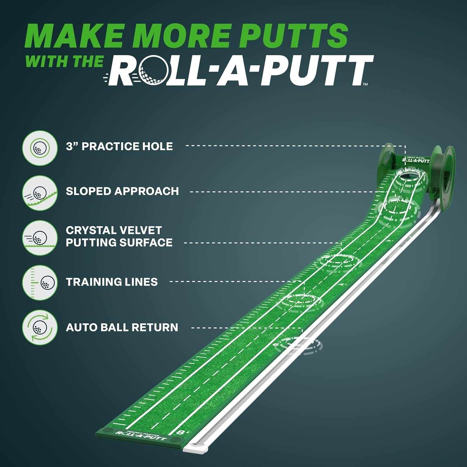 Golf Putting Mat Indoor 9.5ft Automatic Ball Return Realistic Practice Green