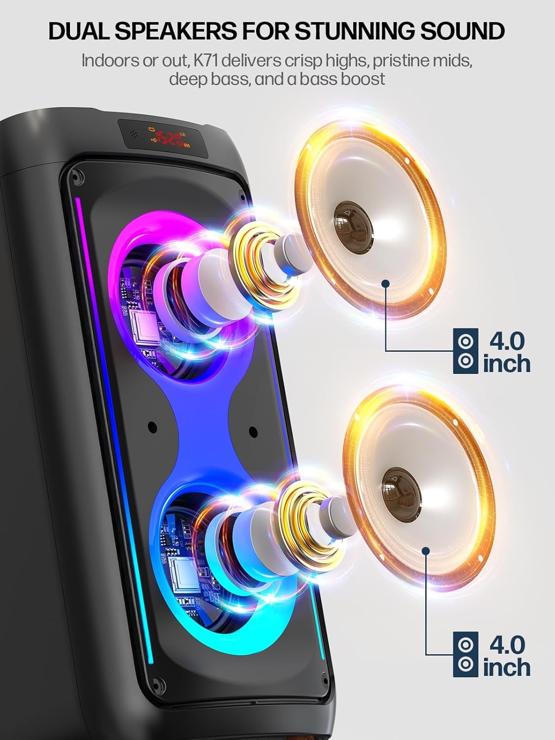 Karaoke Machine with 2 Wireless Mics Bluetooth LED