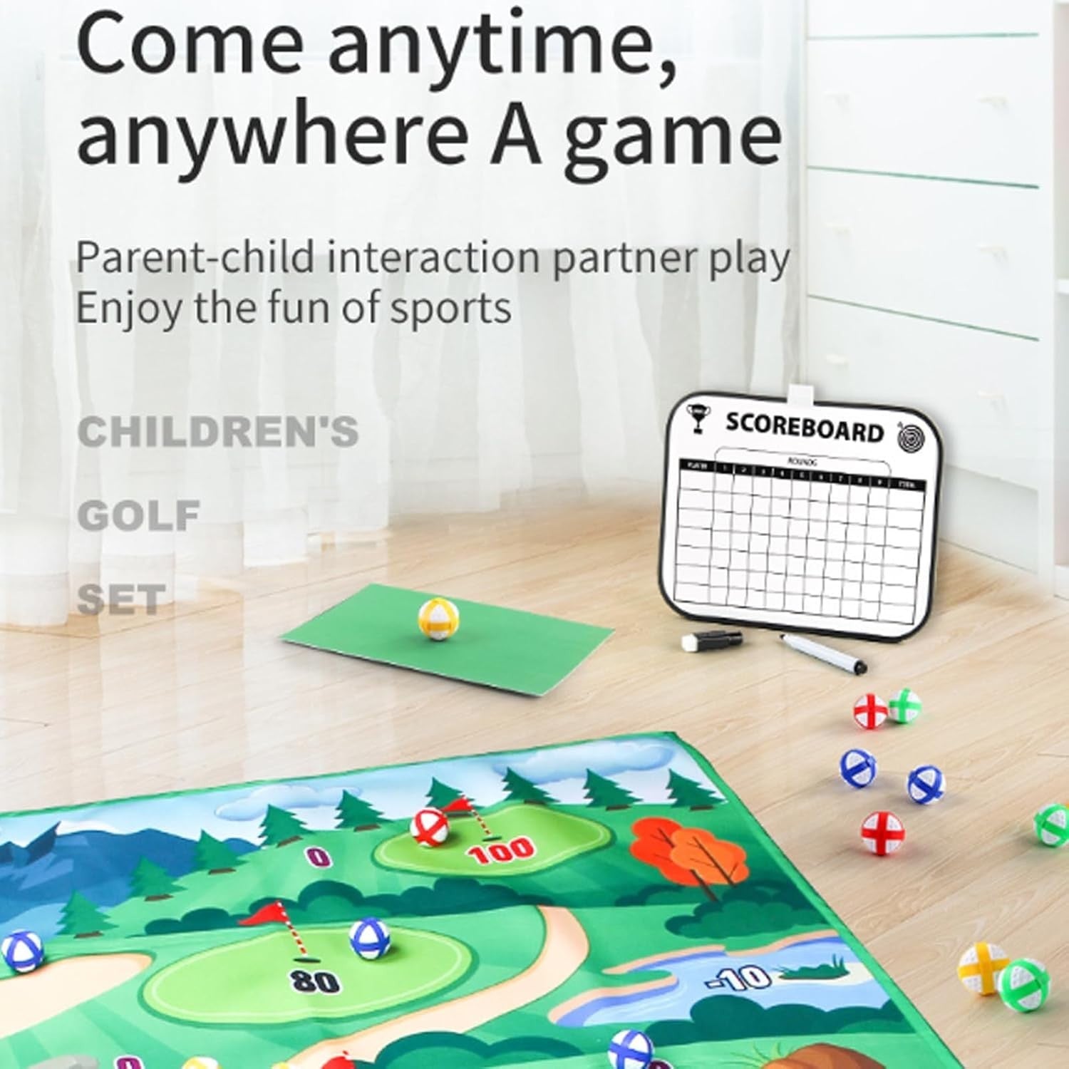 Golf Hitting Practice Mat Indoor Outdoor Training Kit with Tees & Carry Bag