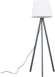 Grey Wooden Tripod Floor Lamp White Tapered Shade Living Room Light