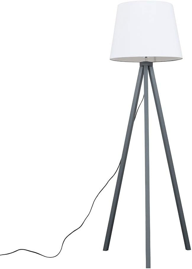 Grey Wooden Tripod Floor Lamp White Tapered Shade Living Room Light