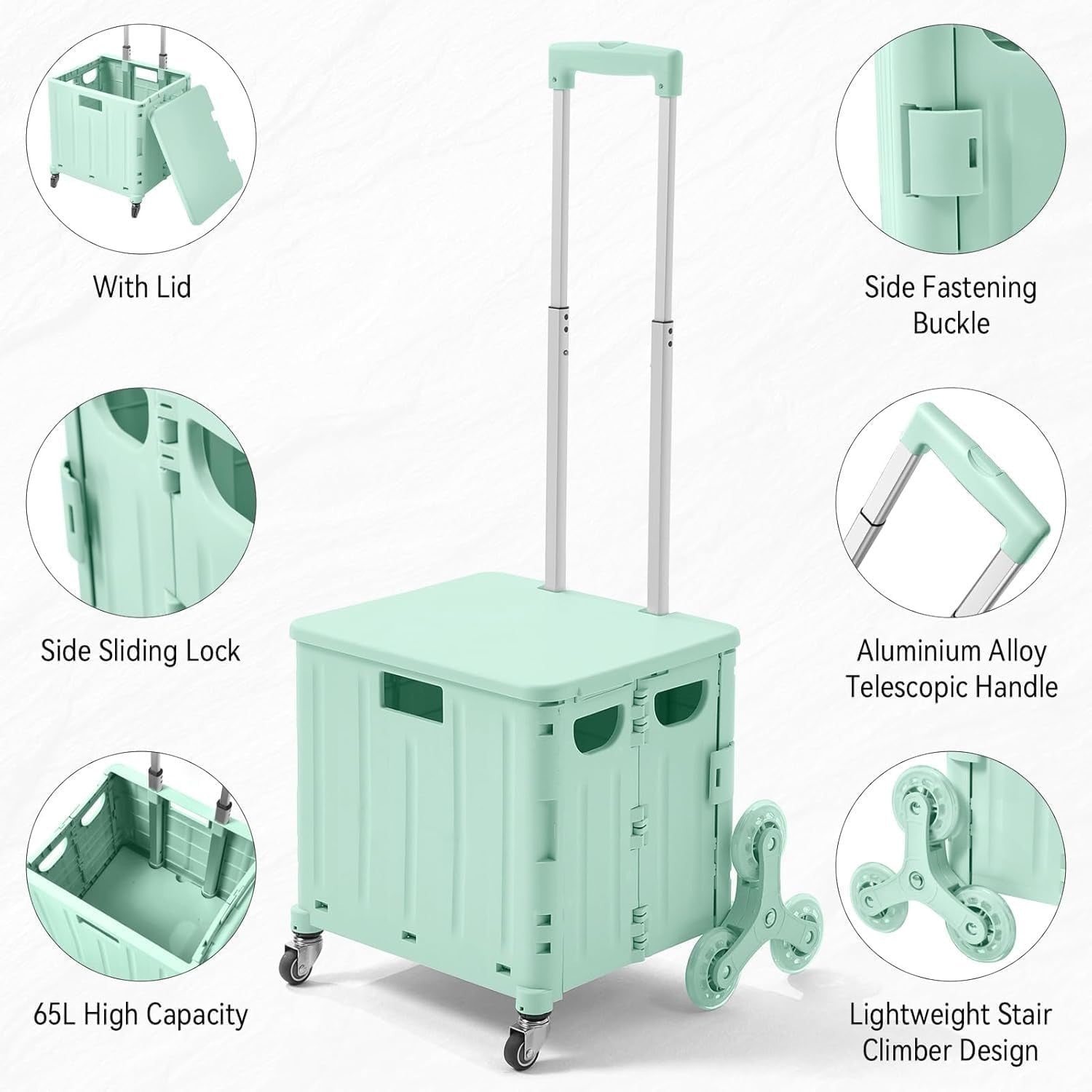 65L Stair Climber Folding Shopping Trolley 8 Wheel Utility Cart