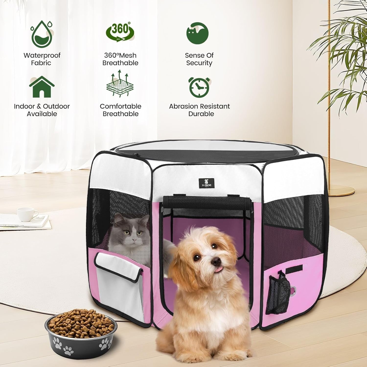 Portable Puppy Playpen Crate Kennel 29.5"x15.5" Small Pink Indoor Outdoor