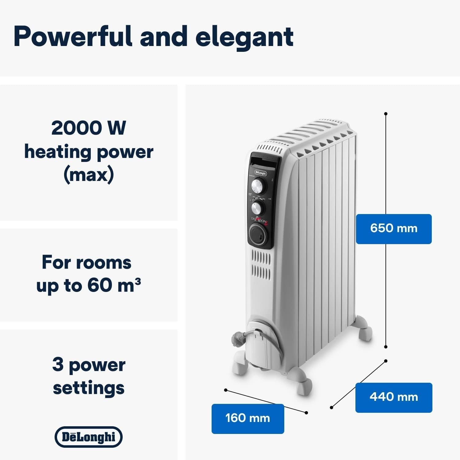 2kW Oil Filled Radiator Heater – Timer, Thermostat, Portable Warmth