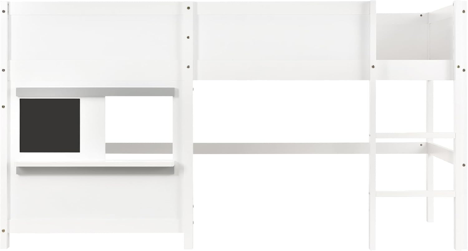 Space-Saving Kids Bunk Bed with Ladder, Blackboard & Shelf, White Pine Wood