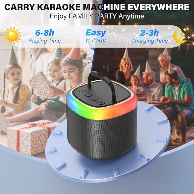 JYX Mini Karaoke Machine for Kids with 2 Wireless Mics & Party Lights