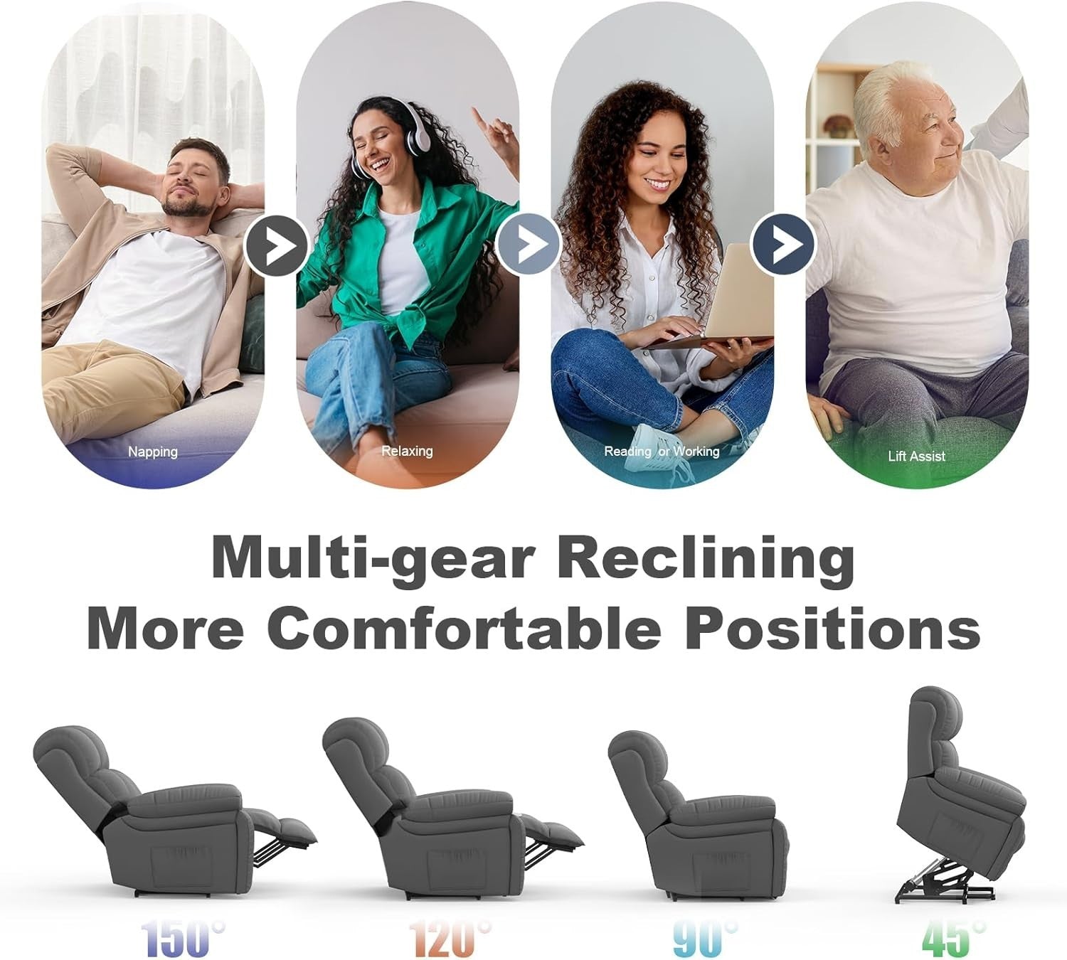Power Lift Recliner Chair Oversized Massage Heat USB Type-C Footrest Grey