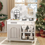 Kids Wooden Play Kitchen w/ Real Sound Stove White Toy Set