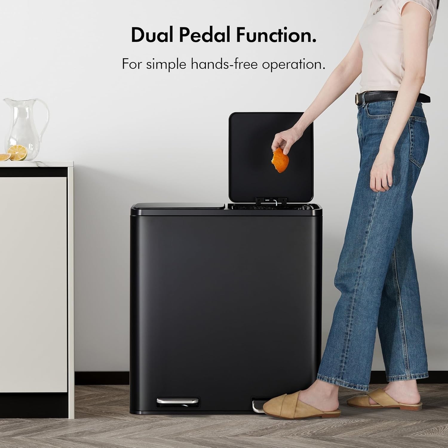 60L Double Recycling Bin Black Stainless Steel 2x30L Pedal