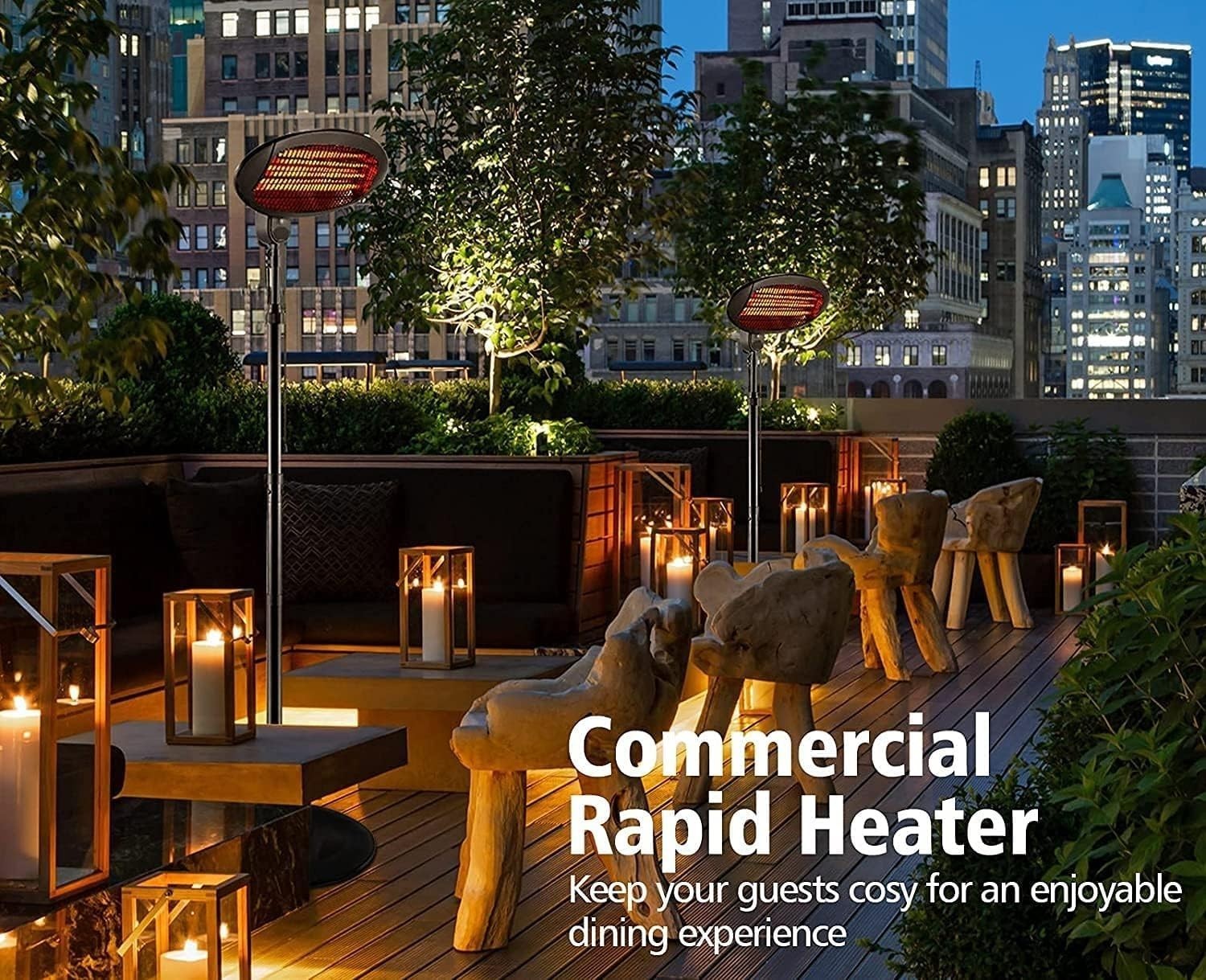 Outdoor Electric Patio Heater 2000W 3 Heat Settings, Adjustable Height & Tilt